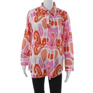 Madison Mathews Womens Paisley Tunic Blouse Cotton Collared Long Sleeve Size S